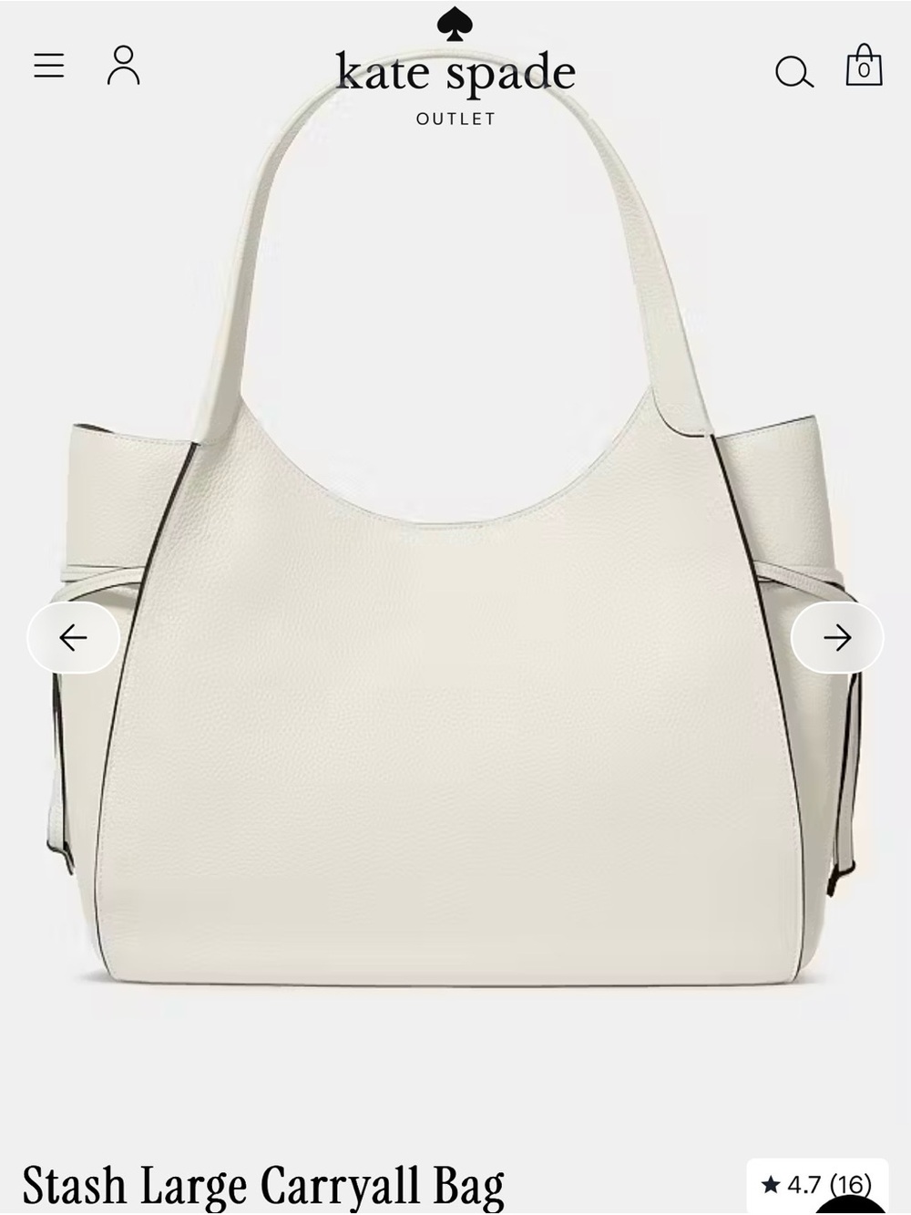 kate spade Cream Pebbled Leather Stash Tote